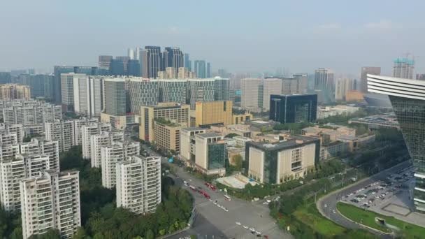 Дневная Воздушная Панорама Центра Города Чэнду — стоковое видео