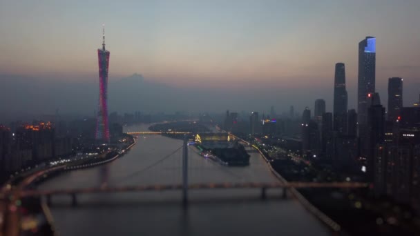 Tempo Sera Guangzhou Vista Aerea Lungo Fiume Filmati Cina — Video Stock