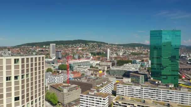 Dag Tijd Zürich Stadsgezicht Luchtfoto Panorama Zwitserland — Stockvideo