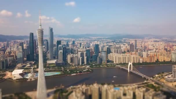 Dag Guangzhou Riverside Luchtfoto Panorama Tijdapse Beeldmateriaal Porselein — Stockvideo