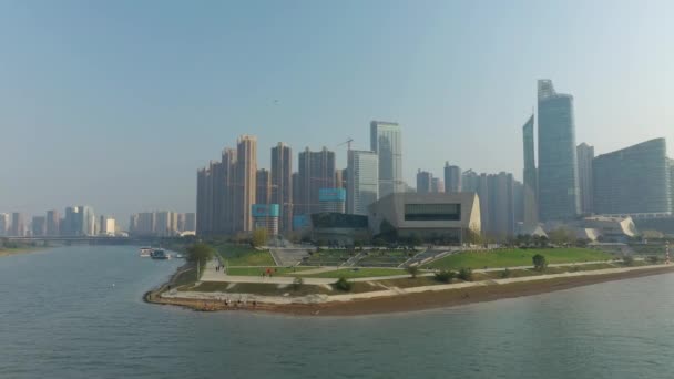 Zachód Słońca Czas Changsha Miasto Riverside Zatoka Antenowa Panorama Chiny — Wideo stockowe