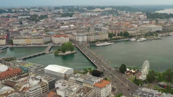 Съемка Женевской Воздушной Речной Панорамы Швейцария — стоковое видео