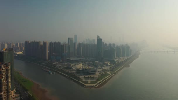 Sunset Time Changsha Cidade Ribeirinha Baía Aérea Panorama China — Vídeo de Stock
