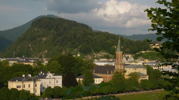 Coucher Soleil Salzbourg Paysage Ville Colline Panorama Autriche — Video