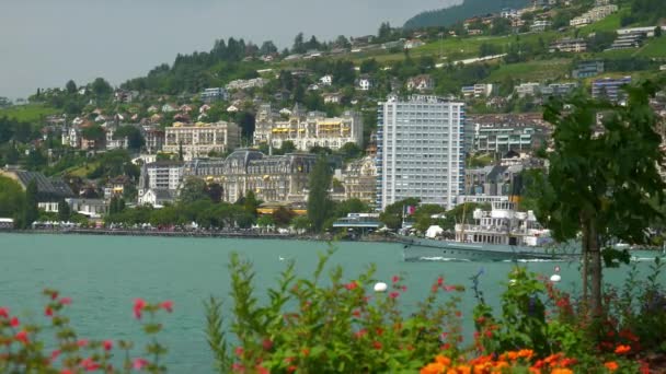 Szwajcaria Montreux Circa Listopad 2019 Montreux Lake Side Panorama Footage — Wideo stockowe