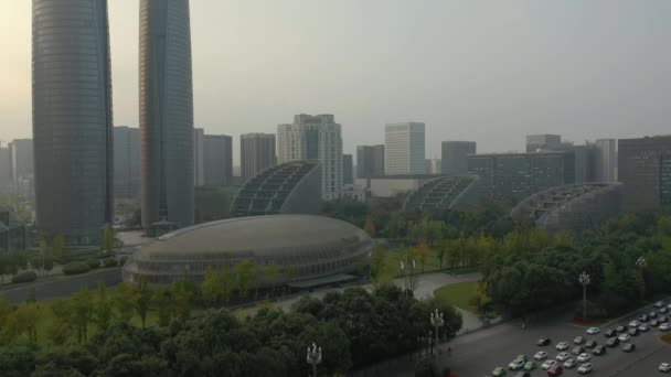 Ημέρα Ώρα Chengdu Πόλη Στο Κέντρο Της Πόλης Εναέρια Πανόραμα — Αρχείο Βίντεο