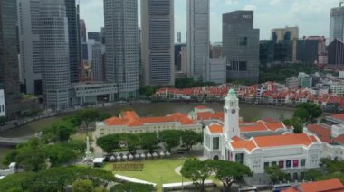 Singapur hava topdown Cityscape Panorama 4k görüntüleri