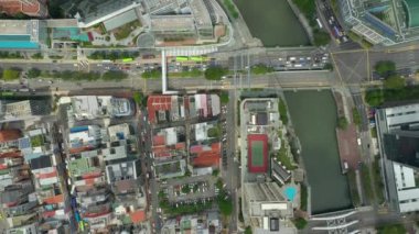 Singapur hava topdown Cityscape Panorama 4k görüntüleri