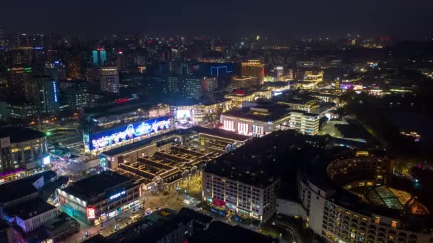 Ночное Время Ханчжоу Центр Транспортного Движения Прибрежной Бухты Строительство Верфи — стоковое видео