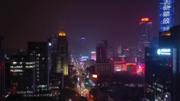 Nachtflug Über Den Stadtverkehr Von Nanjing Aus Der Luft Filmmaterial — Stockvideo