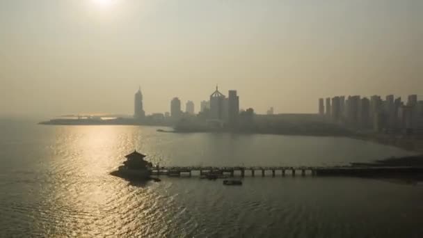 Ora Legale Qingdao Città Centro Panorama Aereo Timelapse China — Video Stock