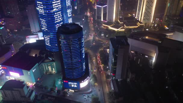Vuelo Nocturno Través Del Iluminado Panorama Aéreo Ciudad Nanjing — Vídeo de stock