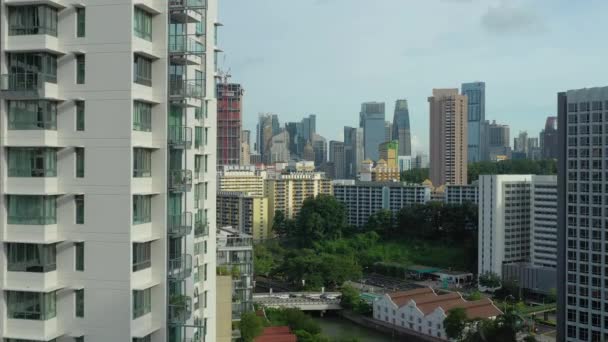Singapur Aérea Vertical Paisaje Urbano Panorama Material Archivo — Vídeo de stock