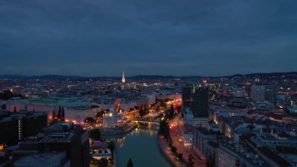 Vienna Paesaggio Urbano Notte Strade Centrali Panorama Aereo Austria — Video Stock