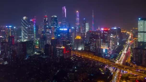 Noite Guangzhou Paisagem Urbana Industrial Panorama Aéreo Timelapse Imagens China — Vídeo de Stock