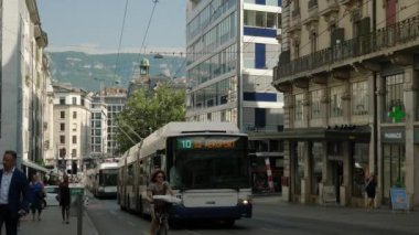 Day time 4k footage of Geneva city traffic panorama, Switzerland  