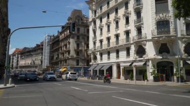 Day time 4k footage of Geneva city traffic panorama, Switzerland  