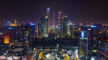 Gece vakti Guangzhou Endüstriyel Şehir Havası Panoraması. 4k zaman dilimi Çin porseleni