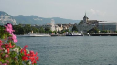 İsviçre, Cenevre havacılık nehir manzarasının 4k gündüz görüntüsü  