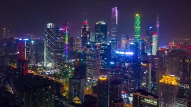 Gece vakti Guangzhou Endüstriyel Şehir Havası Panoraması. 4k zaman dilimi Çin porseleni