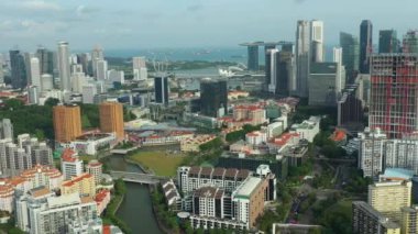 Singapur hava topdown Cityscape Panorama 4k görüntüleri