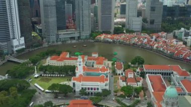 Singapur hava topdown Cityscape Panorama 4k görüntüleri