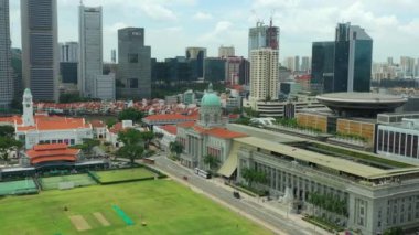 Singapur hava topdown Cityscape Panorama 4k görüntüleri
