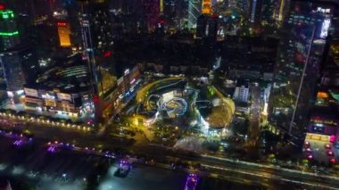 Gece vakti Guangzhou Endüstriyel Şehir Havası Panoraması. 4k zaman dilimi Çin porseleni