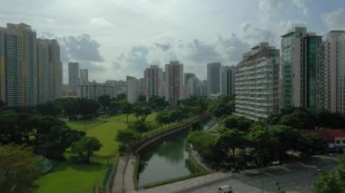 Singapur hava topdown Cityscape Panorama 4k görüntüleri