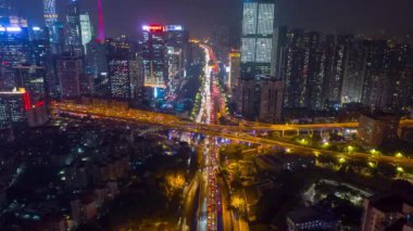 Gece vakti Guangzhou Endüstriyel Şehir Havası Panoraması. 4k zaman dilimi Çin porseleni