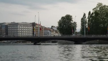 Day time 4k footage of Geneva city traffic panorama, Switzerland  