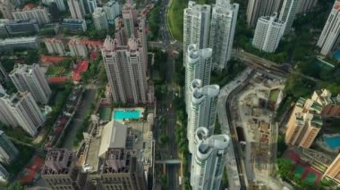 Singapur hava topdown Cityscape Panorama 4k görüntüleri