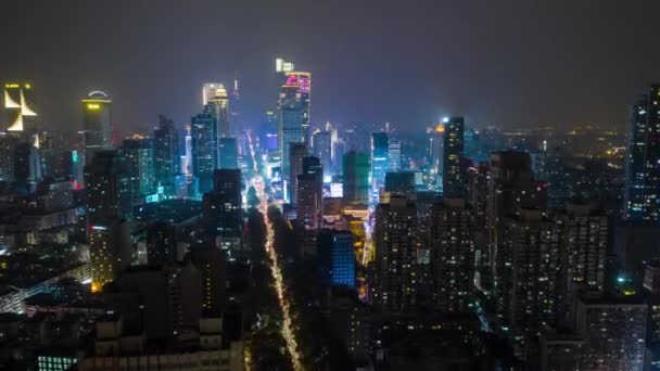 Νυχτερινή Πτήση Πάνω Από Nanjing Κυκλοφορίας Της Πόλης Εναέρια Πανόραμα — Αρχείο Βίντεο