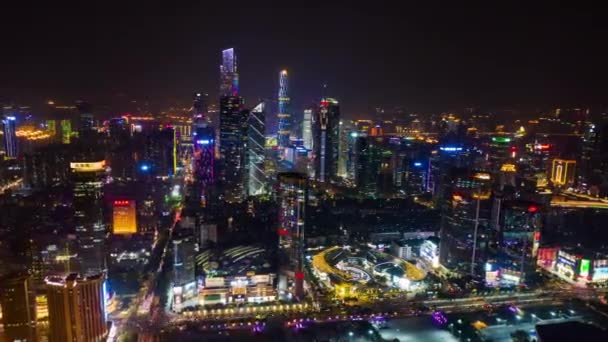 夜の時間広州工業都市の航空パノラマ 4Kタイムラプス映像中国 — ストック動画