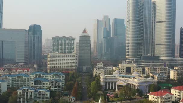 Day Time Qingdao City Downtown Aerial Panorama China — Stock Video