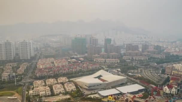 Dag Qingdao Stad Centrum Luchtfoto Panorama Porselein — Stockvideo