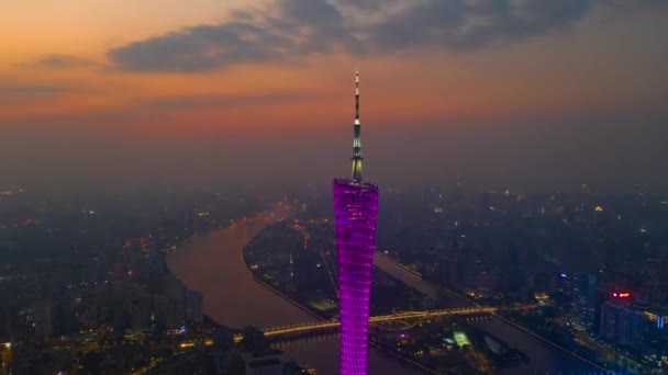 Noche Guangzhou Paisaje Urbano Industrial Panorama Aéreo Timelapse Metraje China — Vídeos de Stock