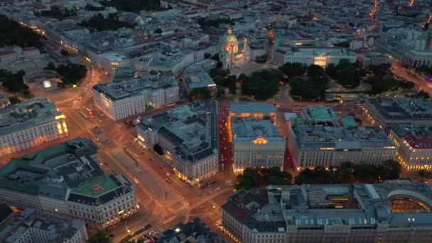 Vienna Paesaggio Urbano Notte Strade Centrali Panorama Aereo Austria — Video Stock