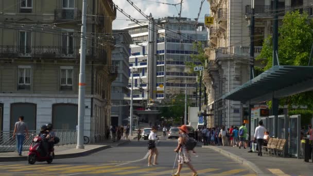 Hora Del Día Imágenes Del Tráfico Ciudad Ginebra Panorama Cámara — Vídeos de Stock