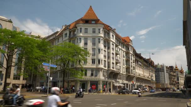 Denní Čas Záběry Ženevské Městské Dopravní Panorama Švýcarsko — Stock video