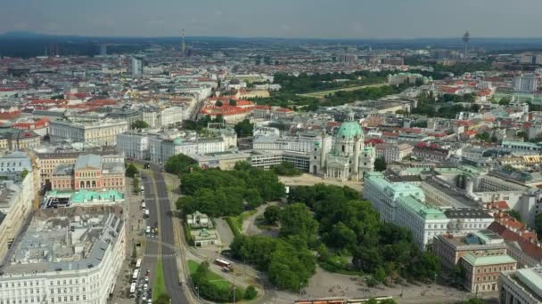 Wiedeń Miasto Dzień Krajobraz Czas Centralne Ulice Panorama Lotnicza Austria — Wideo stockowe