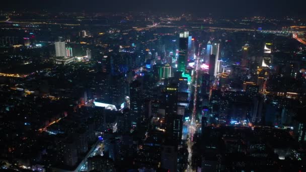 Nachtvlucht Verlichte Nanjing Stad Luchtfoto Panorama Beelden — Stockvideo