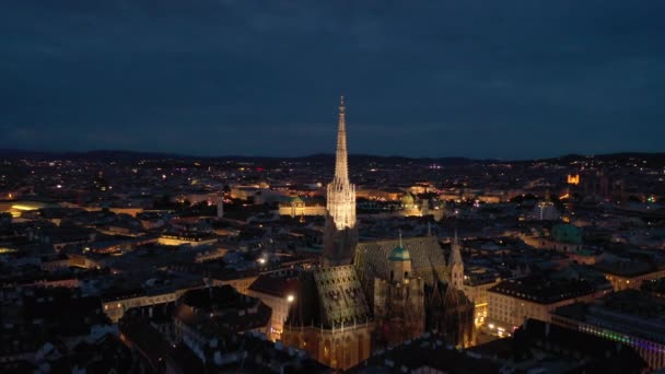 Wiedeński Pejzaż Miejski Noc Centralne Ulice Panorama Lotnicza Austria — Wideo stockowe