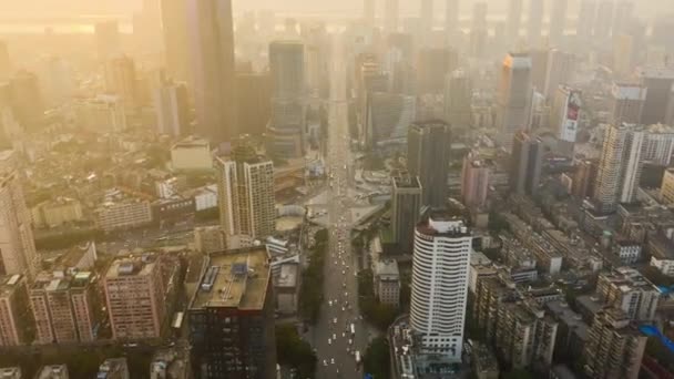 昌沙市晴れた日有名なダウンタウンベイ空中タイムラプスパノラマ China — ストック動画