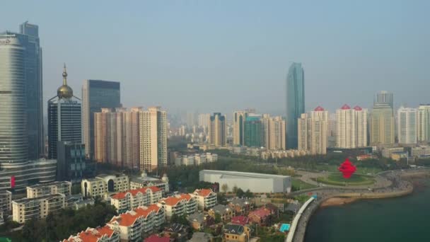 Den Čas Qingdao Město Centru Letecké Panorama Porcelánu — Stock video