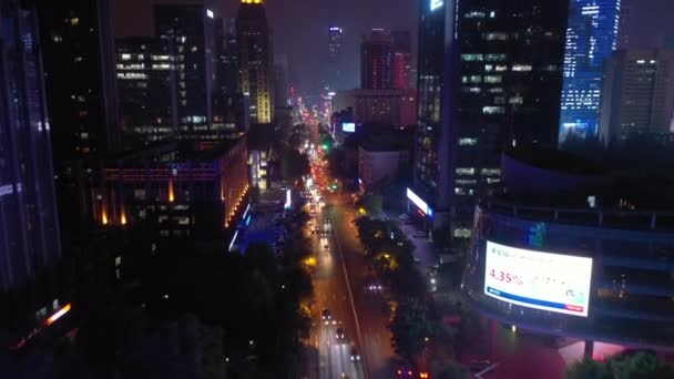 Nachtflug Über Den Stadtverkehr Von Nanjing Aus Der Luft Filmmaterial — Stockvideo