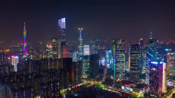 Nachtelijke Guangzhou Industriële Stad Landschap Luchtfoto Panorama Tijdapse Beeldmateriaal Porselein — Stockvideo