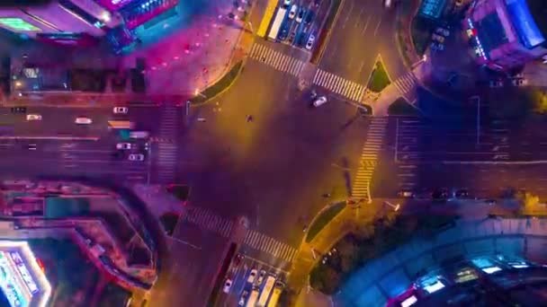 Night Time Illumination Qingdao City Traffic Aerial Timelapse Panorama China — Vídeos de Stock