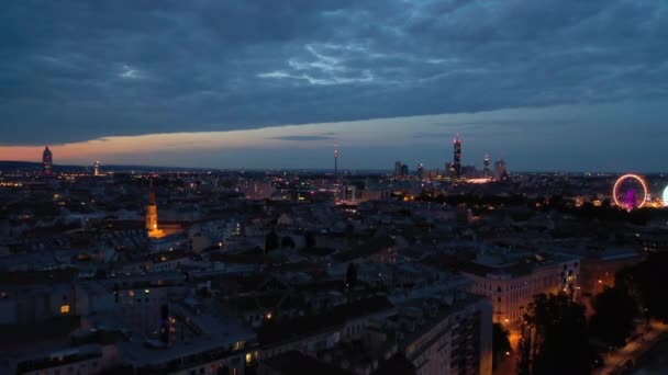 Vienna Paesaggio Urbano Notte Strade Centrali Panorama Aereo Austria — Video Stock