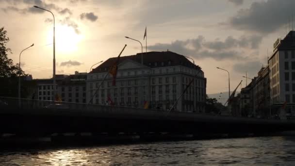 Dag Beelden Van Genève Lucht Riverscape Panorama Zwitserland — Stockvideo